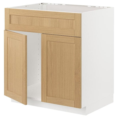 METOD base cabinet f sink w 2 doors/front, white/Forsbacka oak, 80x60 cm