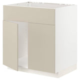 METOD base cabinet f sink w 2 doors/front, white/Havstorp beige, 80x60 cm