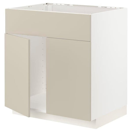 METOD base cabinet f sink w 2 doors/front, white/Havstorp beige, 80x60 cm