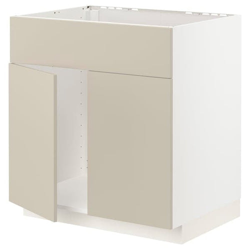 METOD - Base cabinet f sink w 2 doors/front, white/Havstorp beige, 80x60 cm