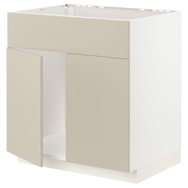 METOD - Base cabinet f sink w 2 doors/front, white/Havstorp beige, 80x60 cm