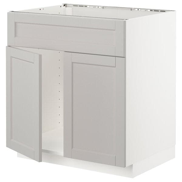 METOD - Base cabinet f sink w 2 doors/front, white/Lerhyttan light grey,  80x60 cm