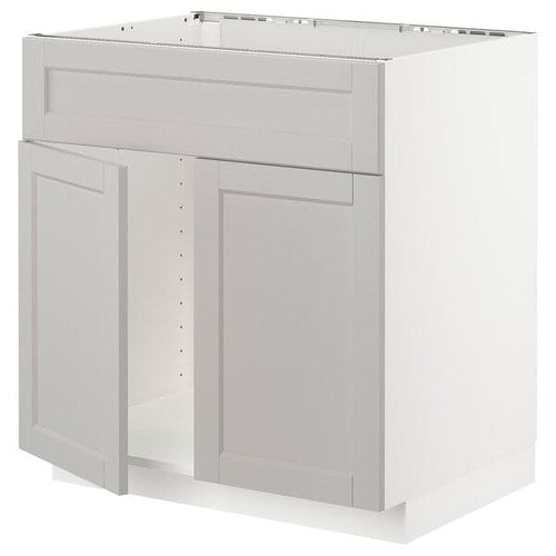 METOD - Base cabinet f sink w 2 doors/front, white/Lerhyttan light grey, 80x60 cm
