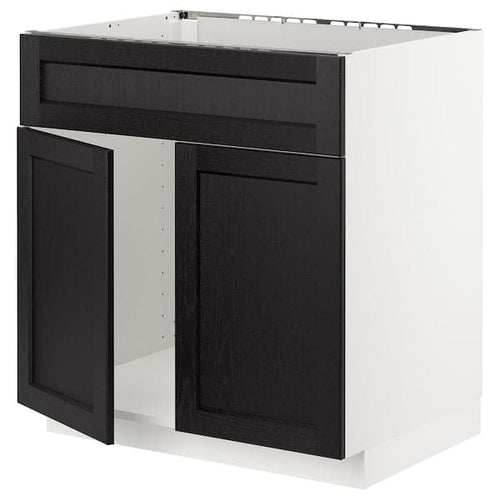 METOD - Base cabinet f sink w 2 doors/front, white/Lerhyttan black stained, 80x60 cm