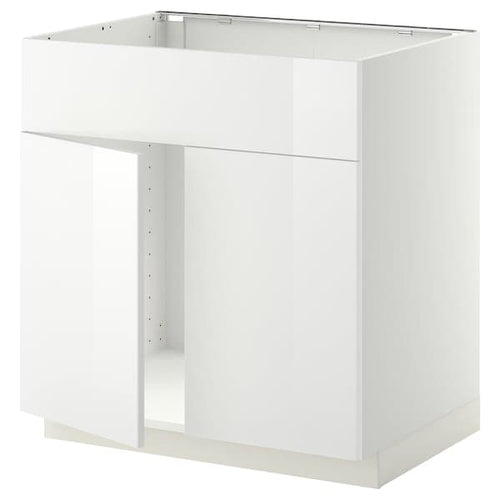 METOD base cabinet f sink w 2 doors/front, white/Ringhult white, 80x60 cm