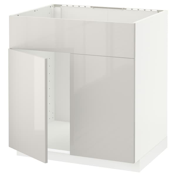 Ikea METOD - Base cabinet f sink w 2 doors/front, white/Ringhult light grey, 80x60 cm