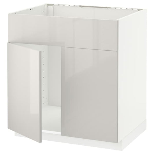 Ikea METOD - Base cabinet f sink w 2 doors/front, white/Ringhult light grey, 80x60 cm