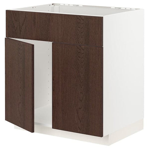 METOD - Base cabinet f sink w 2 doors/front, white/Sinarp brown, 80x60 cm