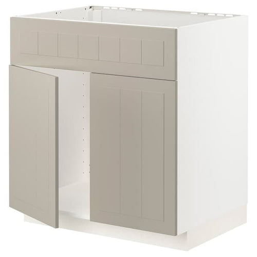 METOD - Base cabinet f sink w 2 doors/front, white/Stensund beige, 80x60 cm