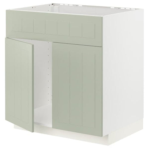 METOD - Base cabinet f sink w 2 doors/front, white/Stensund light green, 80x60 cm