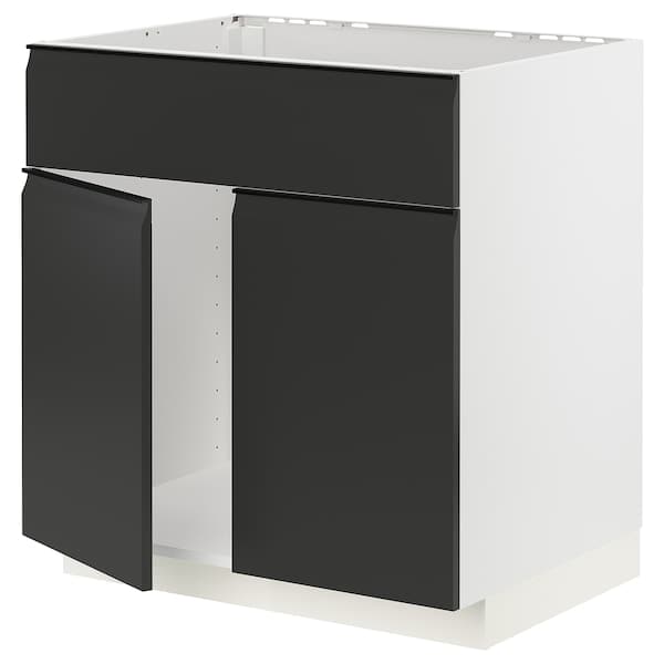 METOD - Base cabinet f sink w 2 doors/front, white/Upplöv matt anthracite, 80x60 cm - best price from Maltashopper.com 99493480