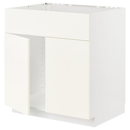 METOD - Base cabinet f sink w 2 doors/front, white/Vallstena white, 80x60 cm