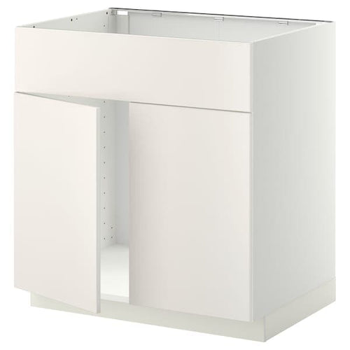 METOD base cabinet f sink w 2 doors/front, white/Veddinge white, 80x60 cm