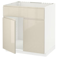 METOD - Base cabinet f sink w 2 doors/front, white/Voxtorp high-gloss light beige, 80x60 cm - best price from Maltashopper.com 99463949