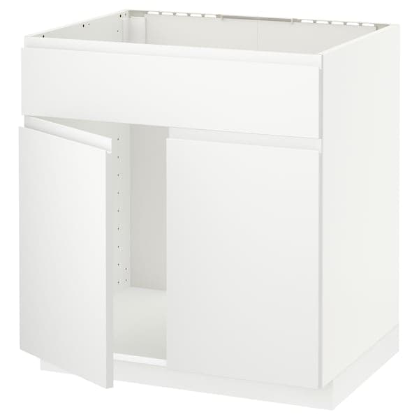 METOD - Base cabinet f sink w 2 doors/front, white/Voxtorp matt white, 80x60 cm - best price from Maltashopper.com 29465206