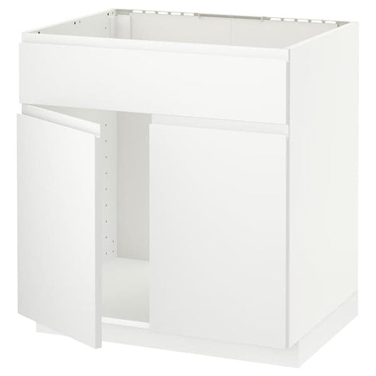 Ikea METOD - Base cabinet f sink w 2 doors/front, white/Voxtorp matt white, 80x60 cm