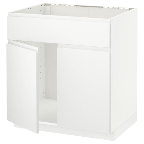 METOD - Base cabinet f sink w 2 doors/front, white/Voxtorp matt white, 80x60 cm