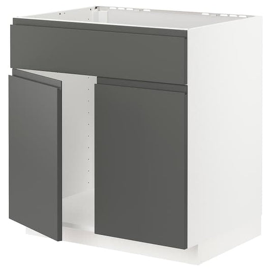 Ikea METOD - Base cabinet f sink w 2 doors/front, white/Voxtorp dark grey, 80x60 cm