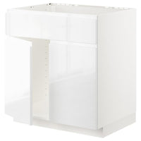 METOD - Base cabinet f sink w 2 doors/front, white/Voxtorp high-gloss/white, 80x60 cm - best price from Maltashopper.com 29468281