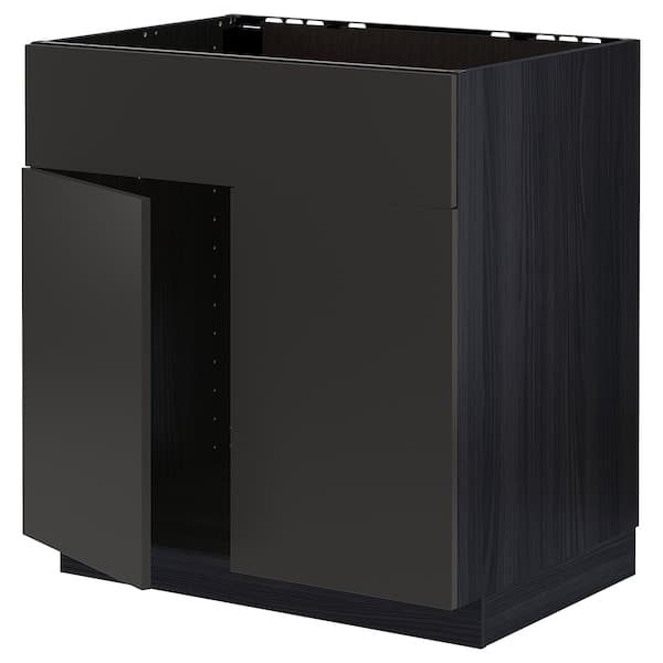 Ikea METOD - Base cabinet f sink w 2 doors/front, black/Nickebo matt anthracite, 80x60 cm
