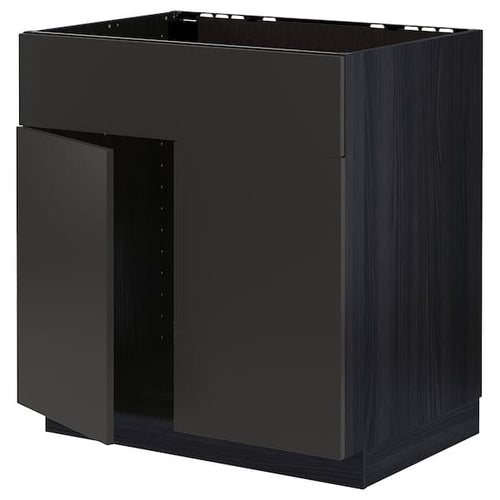 METOD - Base cabinet f sink w 2 doors/front, black/Nickebo matt anthracite, 80x60 cm