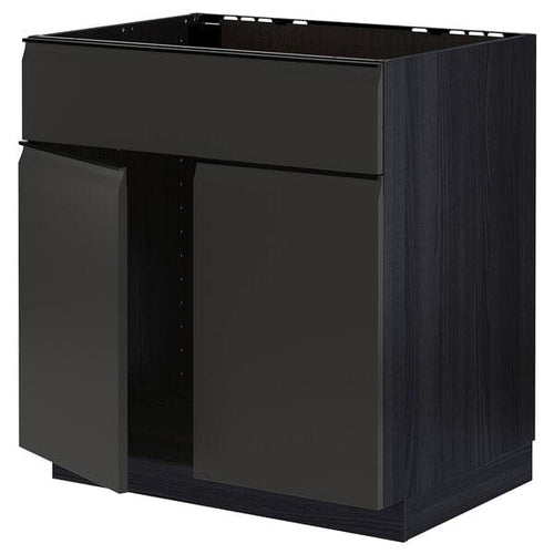 METOD - Base cabinet f sink w 2 doors/front, black/Upplöv matt anthracite, 80x60 cm