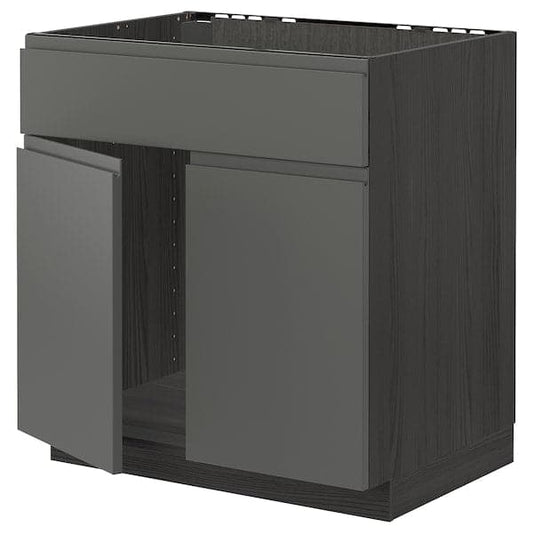 Ikea METOD - Base cabinet f sink w 2 doors/front, black/Voxtorp dark grey, 80x60 cm