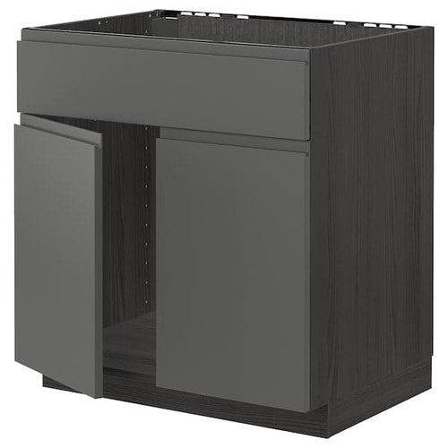 METOD - Base cabinet f sink w 2 doors/front, black/Voxtorp dark grey, 80x60 cm