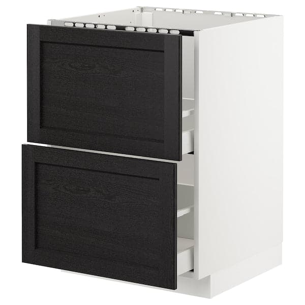 Ikea METOD - Base cab f sink+2 fronts/2 drawers, white/Lerhyttan black stained, 60x60 cm