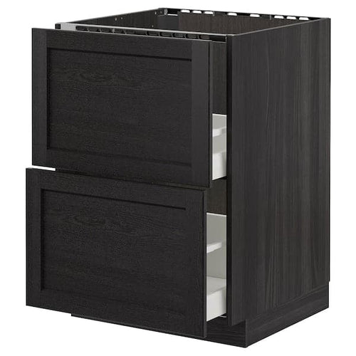 METOD - Base cab f sink+2 fronts/2 drawers, black/Lerhyttan black stained, 60x60 cm