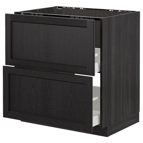 METOD - Base cab f sink+2 fronts/2 drawers, black/Lerhyttan black stained, 80x60 cm