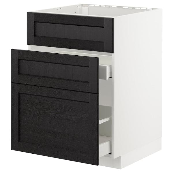 Ikea METOD - Base cab f sink+3 fronts/2 drawers, white/Lerhyttan black stained, 60x60 cm
