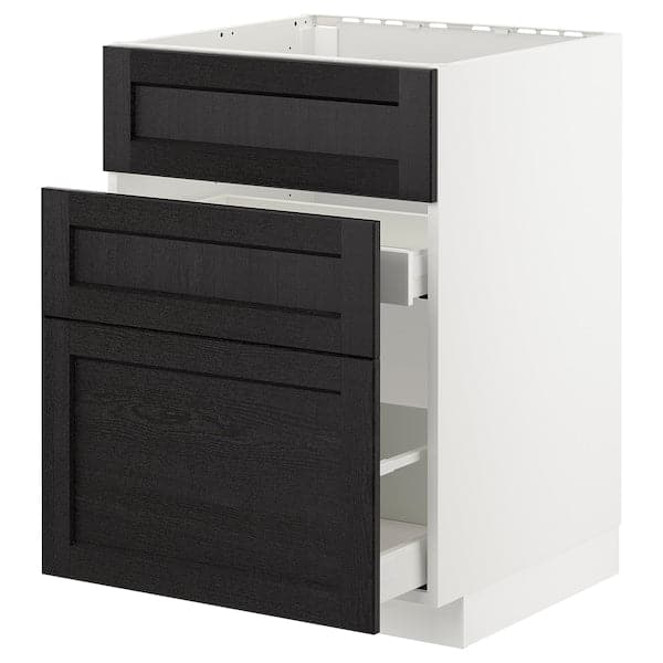 METOD - Base cab f sink+3 fronts/2 drawers, white/Lerhyttan black stained, 60x60 cm - best price from Maltashopper.com 99257223