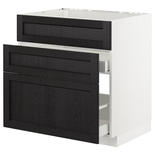 METOD - Base cab f sink+3 fronts/2 drawers, white/Lerhyttan black stained, 80x60 cm