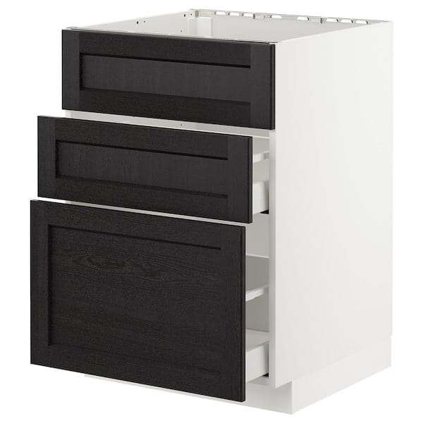 METOD - Base cab f sink+3 fronts/2 drawers, white/Lerhyttan black stained - best price from Maltashopper.com 29257231