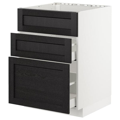 METOD - Base cab f sink+3 fronts/2 drawers, white/Lerhyttan black stained