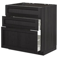 METOD - Base cab f sink+3 fronts/2 drawers, black/Lerhyttan black stained, 80x60 cm - best price from Maltashopper.com 79260132