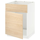 METOD base cabinet f sink w door/front, white/Askersund light ash effect, 60x60 cm