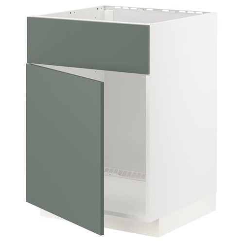 METOD - Base cabinet f sink w door/front, white/Bodarp grey-green, 60x60 cm