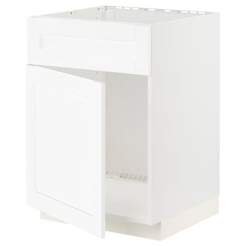 METOD - Base cabinet f sink w door/front, white Enköping/white wood effect, 60x60 cm