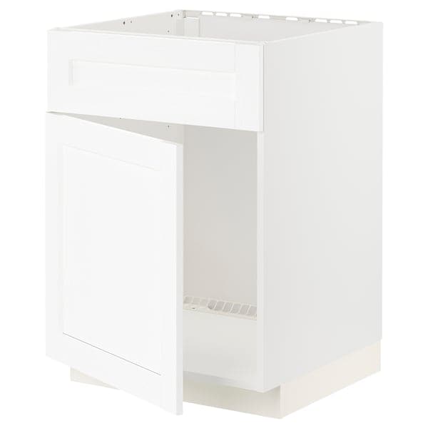 METOD - Base cabinet f sink w door/front, white Enköping/white wood effect, 60x60 cm