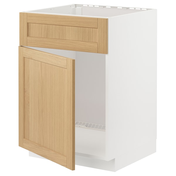 METOD - Base cabinet f sink w door/front, white/Forsbacka oak, 60x60 cm