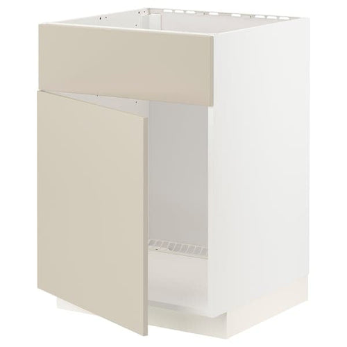 METOD - Base cabinet f sink w door/front, white/Havstorp beige, 60x60 cm