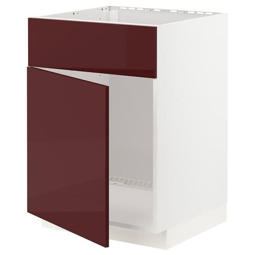 METOD - Base cabinet f sink w door/front, white Kallarp/high-gloss dark red-brown , 60x60 cm