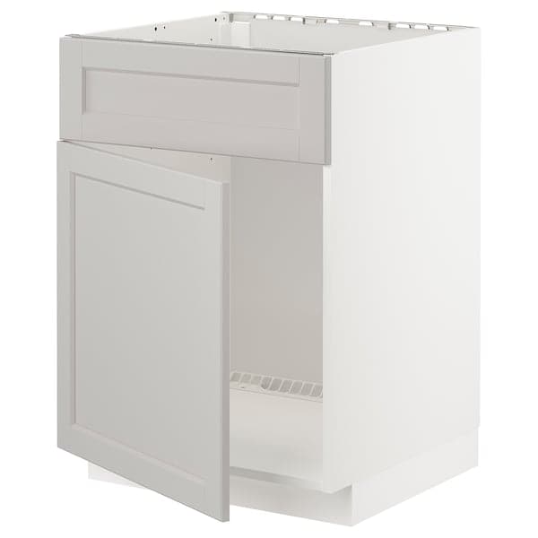 METOD - Base cabinet f sink w door/front, white/Lerhyttan light grey, 60x60 cm - best price from Maltashopper.com 69458478