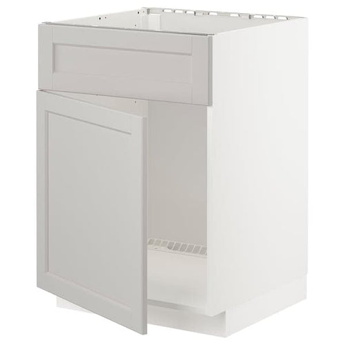 METOD - Base cabinet f sink w door/front, white/Lerhyttan light grey, 60x60 cm