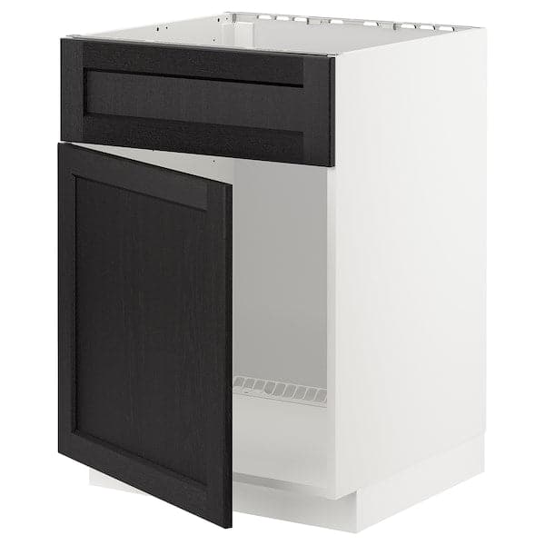 Ikea METOD - Base cabinet f sink w door/front, white/Lerhyttan black stained, 60x60 cm
