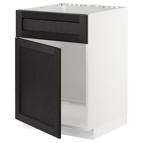 METOD - Base cabinet f sink w door/front, white/Lerhyttan black stained, 60x60 cm