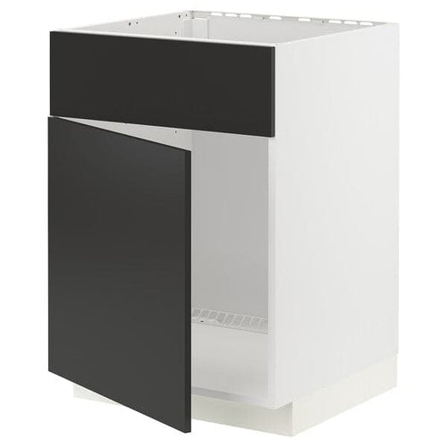 METOD - Base cabinet f sink w door/front, white/Nickebo matt anthracite, 60x60 cm
