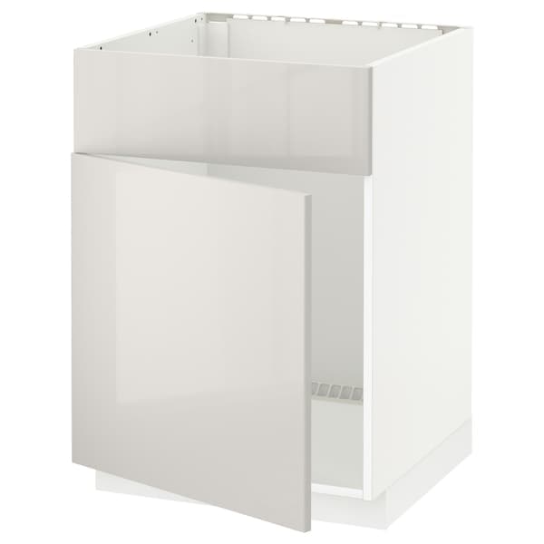 METOD - Base cabinet f sink w door/front, white/Ringhult light grey, 60x60 cm - best price from Maltashopper.com 89463780